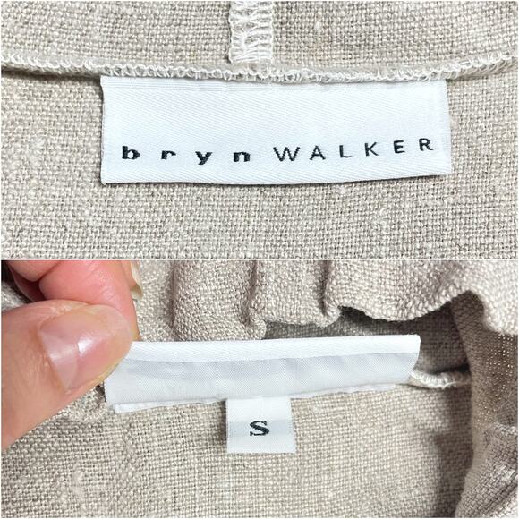 BRYN WALKER Kai Linen Long-Sleeve Tie-Front Waterfall Jacket S Beige Lagenlook - Picture 10 of 11